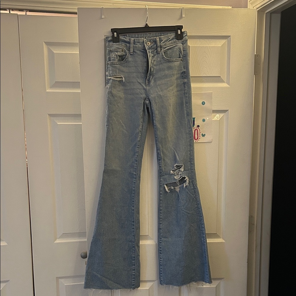 American Eagle Outfitters Light Blue Distressed Flare Jeans